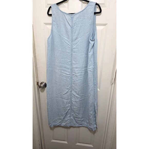 J.JILL Light Blue Sleeveless Wester Denim-Look V-Neck Maxi Dress Side Pockets & - Picture 3 of 8